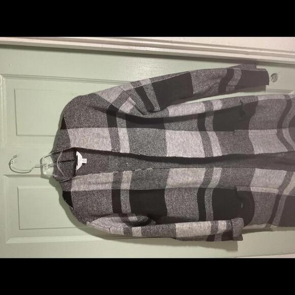 Open Black and Gray Buffalo Check Open Cardigan Sweater Jacket Medium - Picture 2 of 9